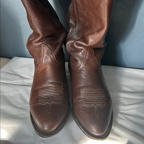 Tony Lama Chestnut Leather Western Boots - Picture 4 of 7